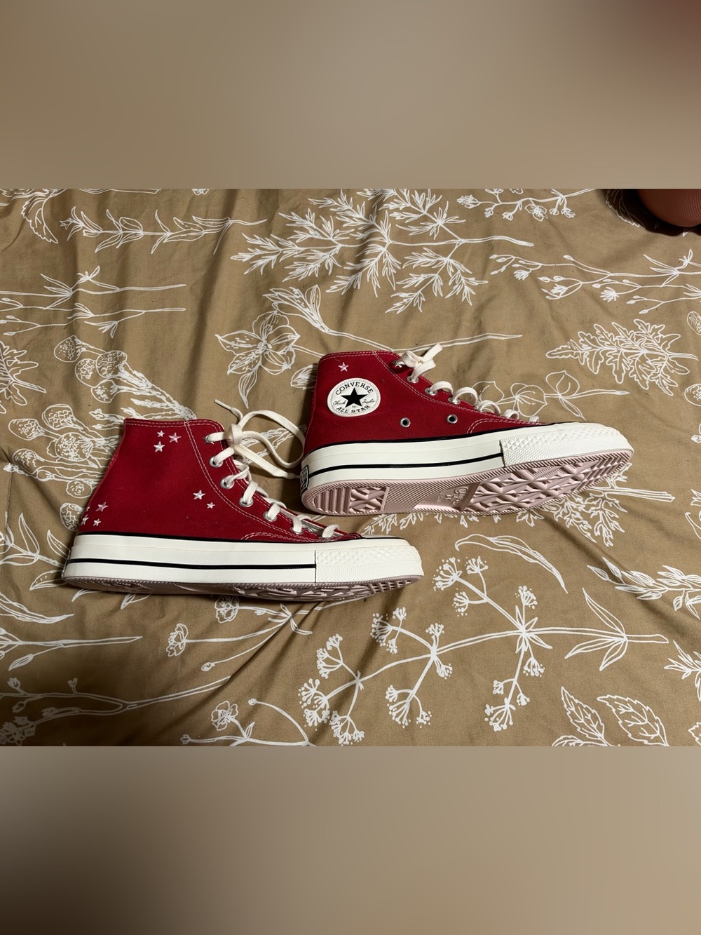 Converse Red High Top Sneakers with Cream Laces